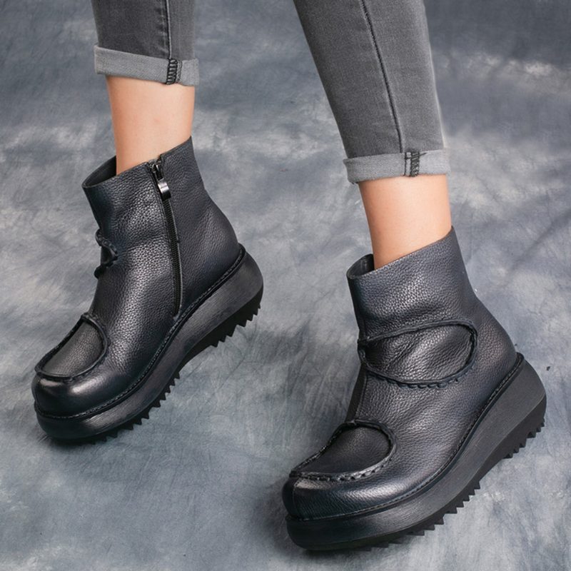 Retro Leather Wedge Short Boots | Gave Sko