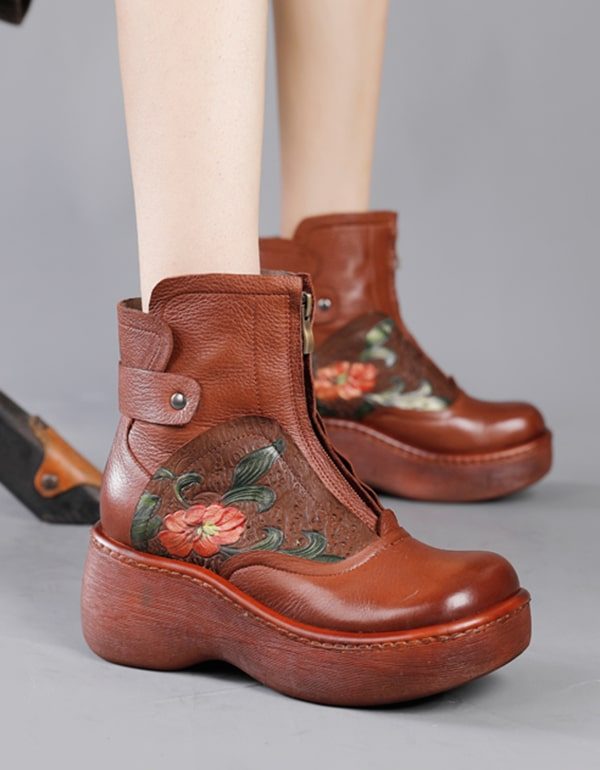 Vanntette Wild Head Retro Leather Platform Boots