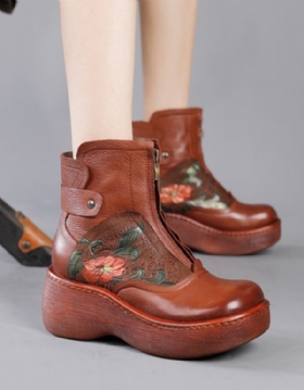 Vanntette Wild Head Retro Leather Platform Boots