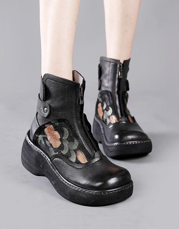 Vanntette Wild Head Retro Leather Platform Boots