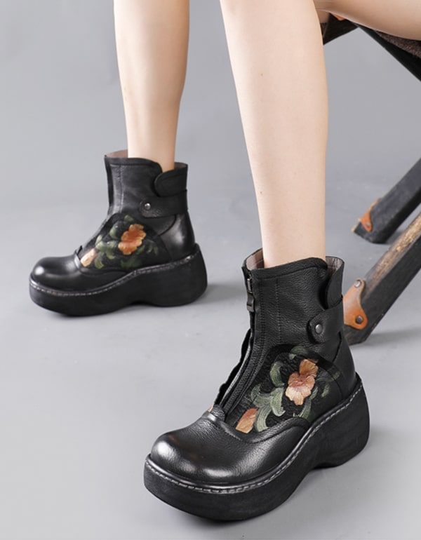 Vanntette Wild Head Retro Leather Platform Boots