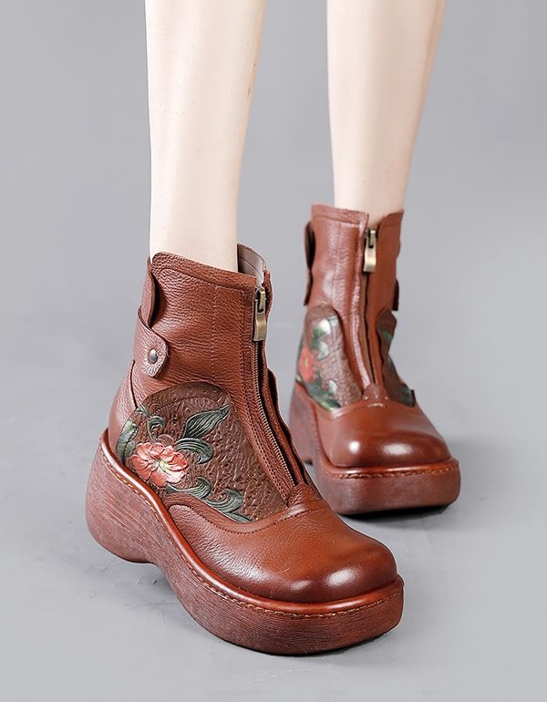 Vanntette Wild Head Retro Leather Platform Boots