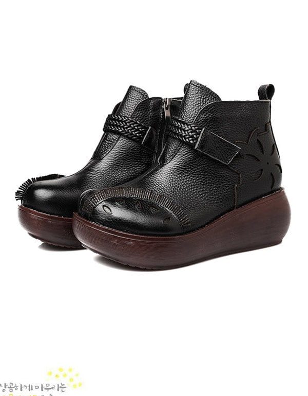 Vår Høst Retro Leather Wedges Ankelstøvletter