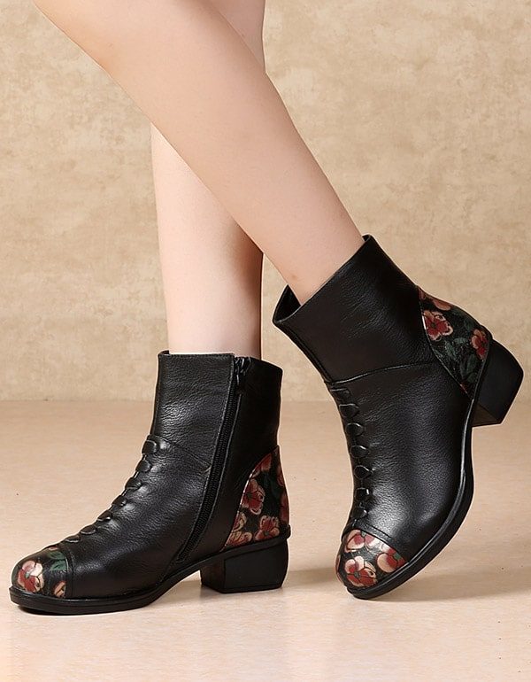 Blomstertrykt Plysj Retro Chunky Boots