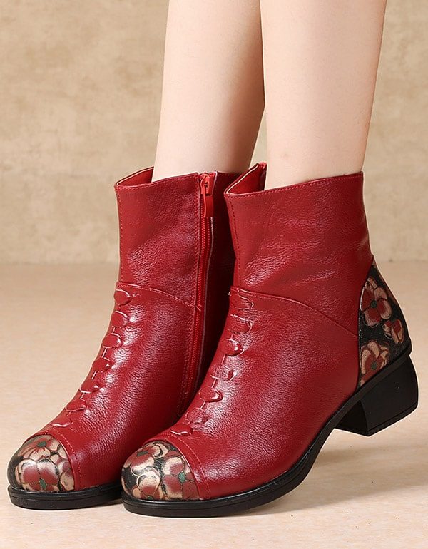 Blomstertrykt Plysj Retro Chunky Boots