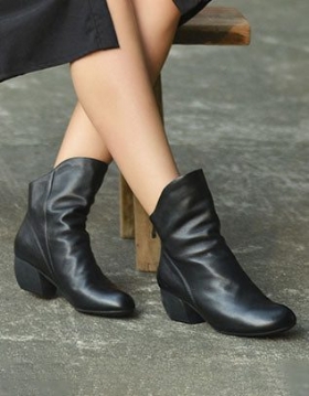 Håndlagde Mid-calf Chunky Heels Boots For Kvinner