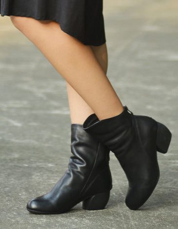 Håndlagde Mid-calf Chunky Heels Boots For Kvinner