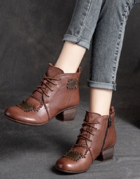 Håndlagde Retro Leather Patch Chunky Boots