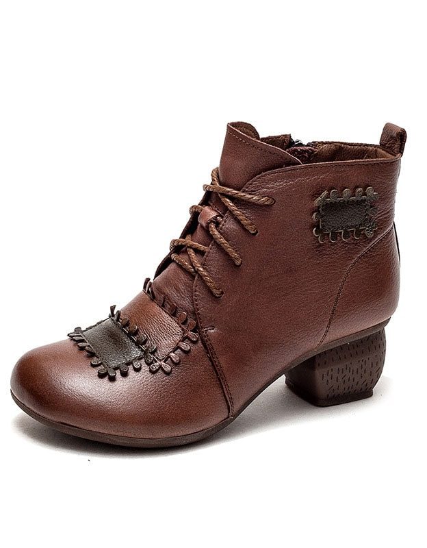 Håndlagde Retro Leather Patch Chunky Boots