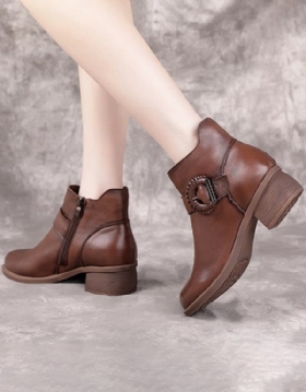 Håndlagde Spenne Chunky Heel Retro Short Boots