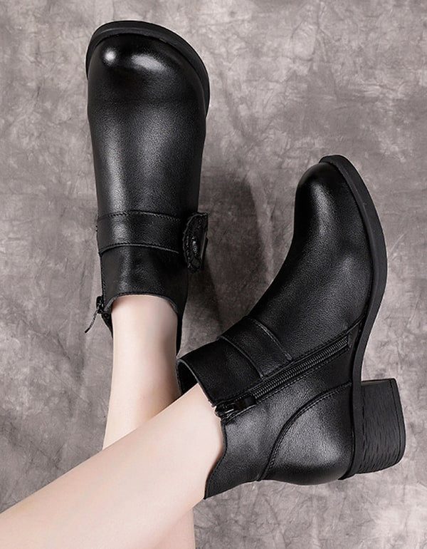 Håndlagde Spenne Chunky Heel Retro Short Boots