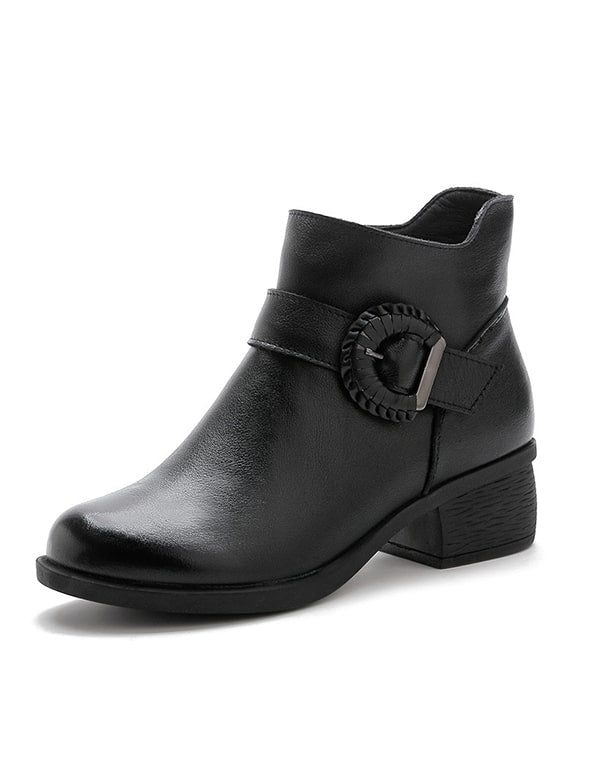 Håndlagde Spenne Chunky Heel Retro Short Boots