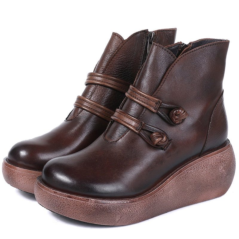 Høst Vinter Håndlagde Leather Retro Wedges Boots