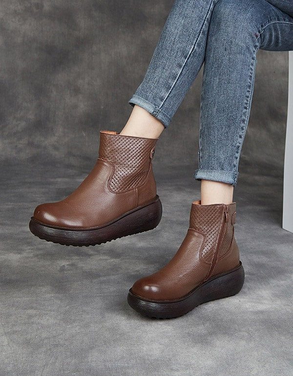 Høst Vinter Leather Comfort Platform Boots