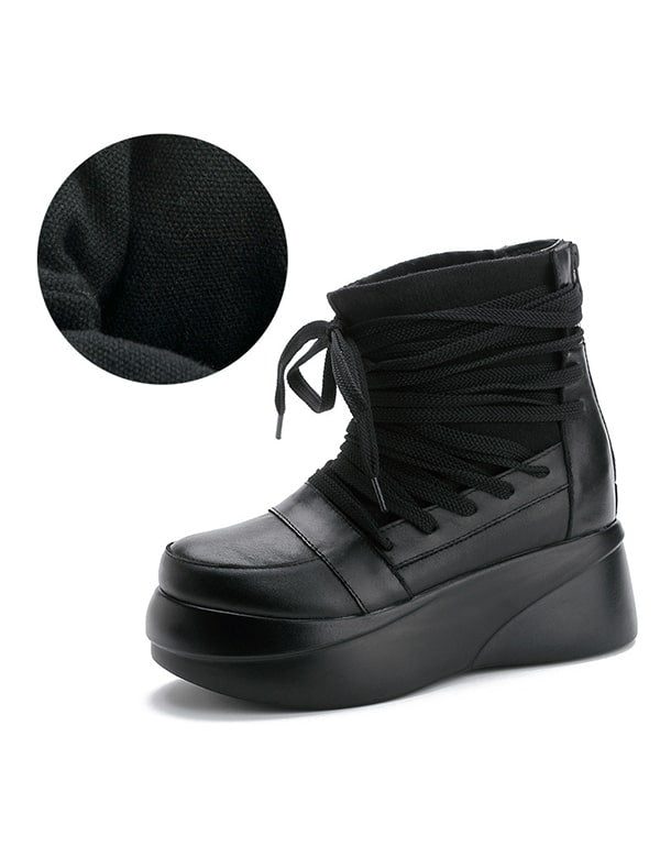 Høst Vinter Retro Lær Lace-up Platform Boots