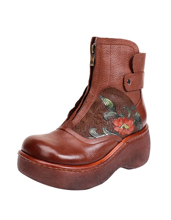 Vanntette Wild Head Retro Leather Platform Boots