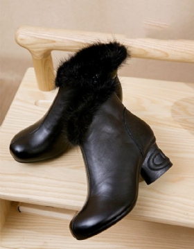 Vinterplysj Retro Leather Elegant Chunky Boots