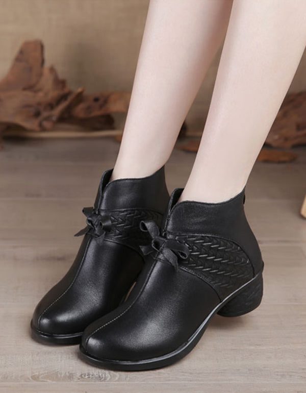 Winter Retro Leather Short Black Boots