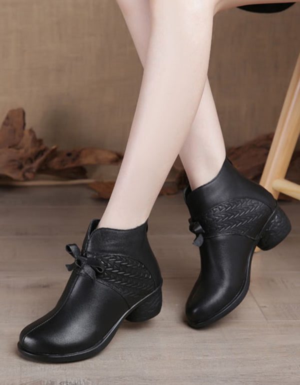 Winter Retro Leather Short Black Boots