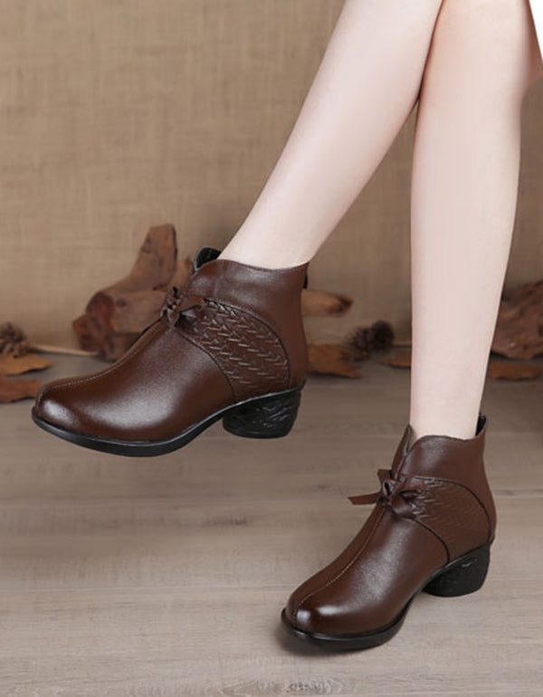 Winter Retro Leather Short Black Boots