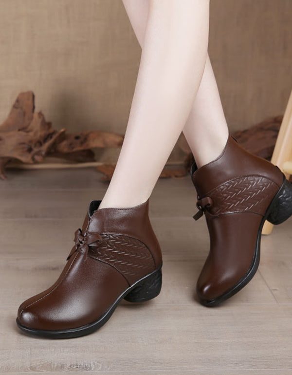 Winter Retro Leather Short Black Boots