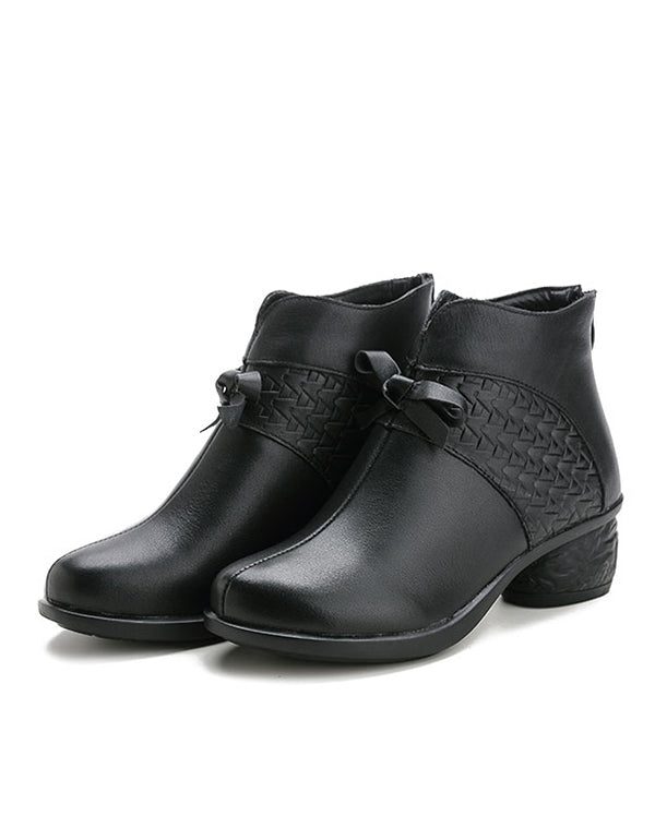 Winter Retro Leather Short Black Boots