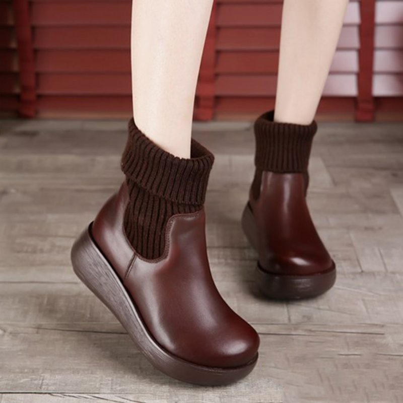 Winter Retro Leather Short Boots For Kvinner | Gave Sko