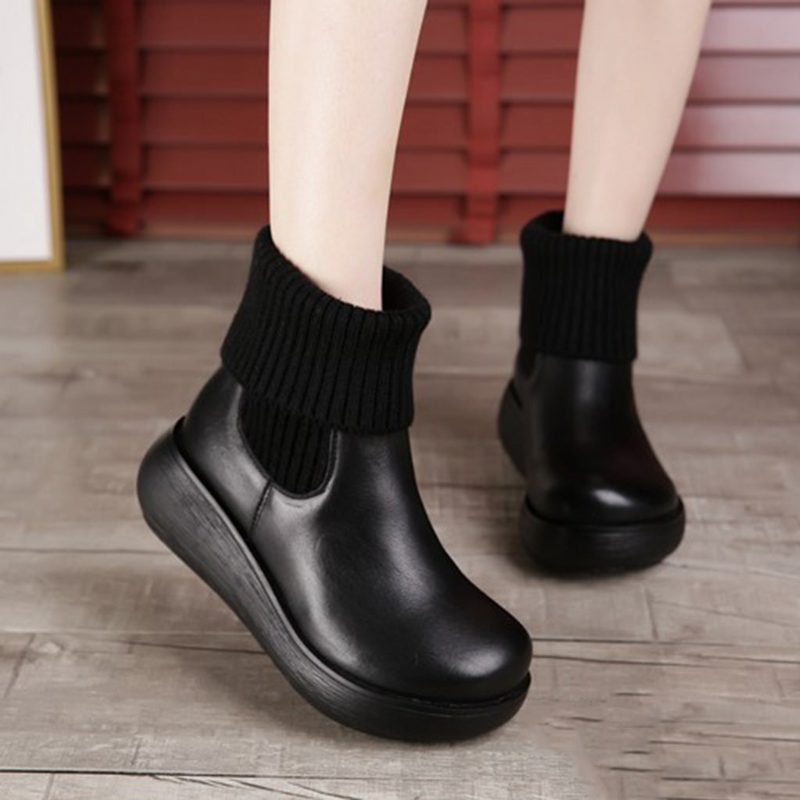 Winter Retro Leather Short Boots For Kvinner | Gave Sko