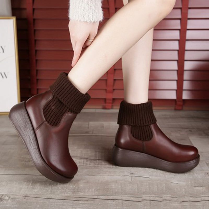 Winter Retro Leather Short Boots For Kvinner | Gave Sko