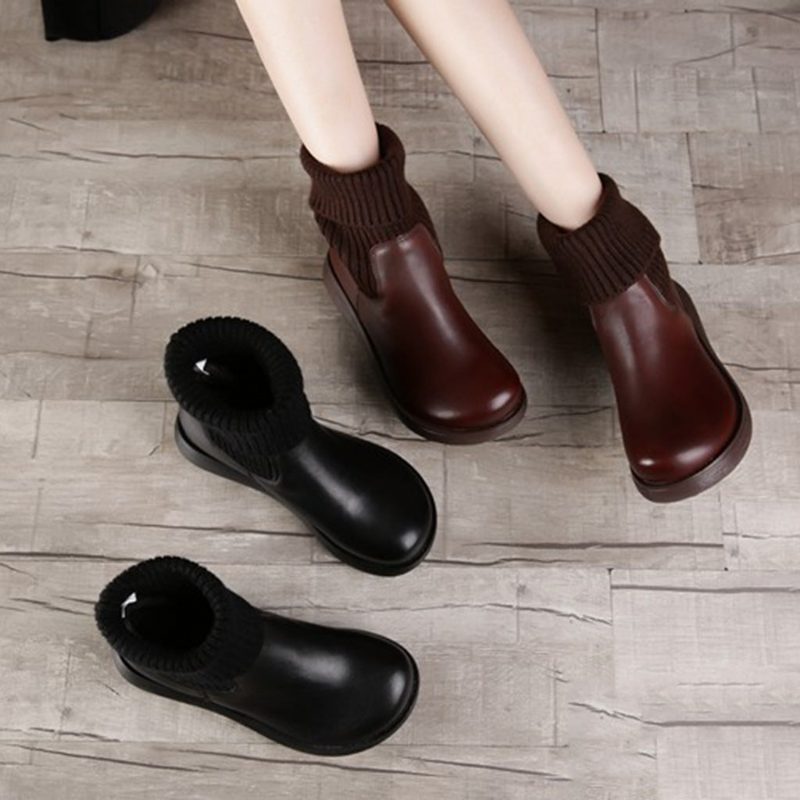 Winter Retro Leather Short Boots For Kvinner | Gave Sko