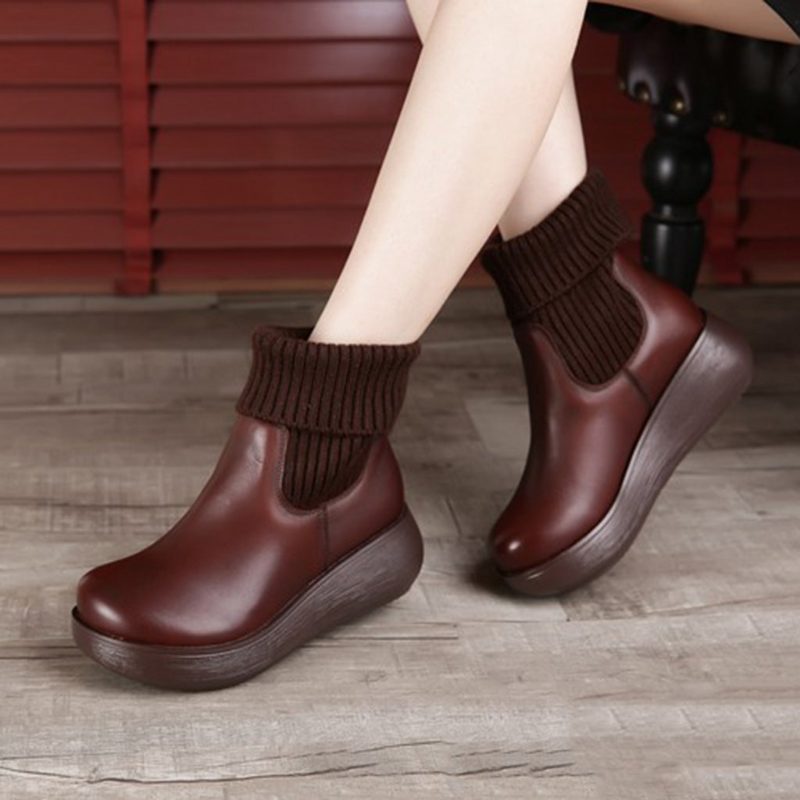 Winter Retro Leather Short Boots For Kvinner | Gave Sko