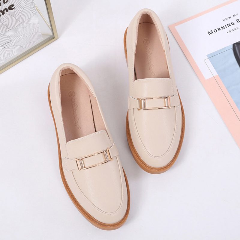 Casual Flat Leather Loafers For Kvinner