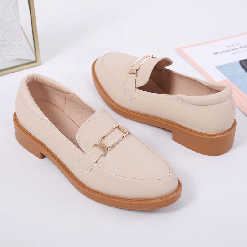 Casual Flat Leather Loafers For Kvinner