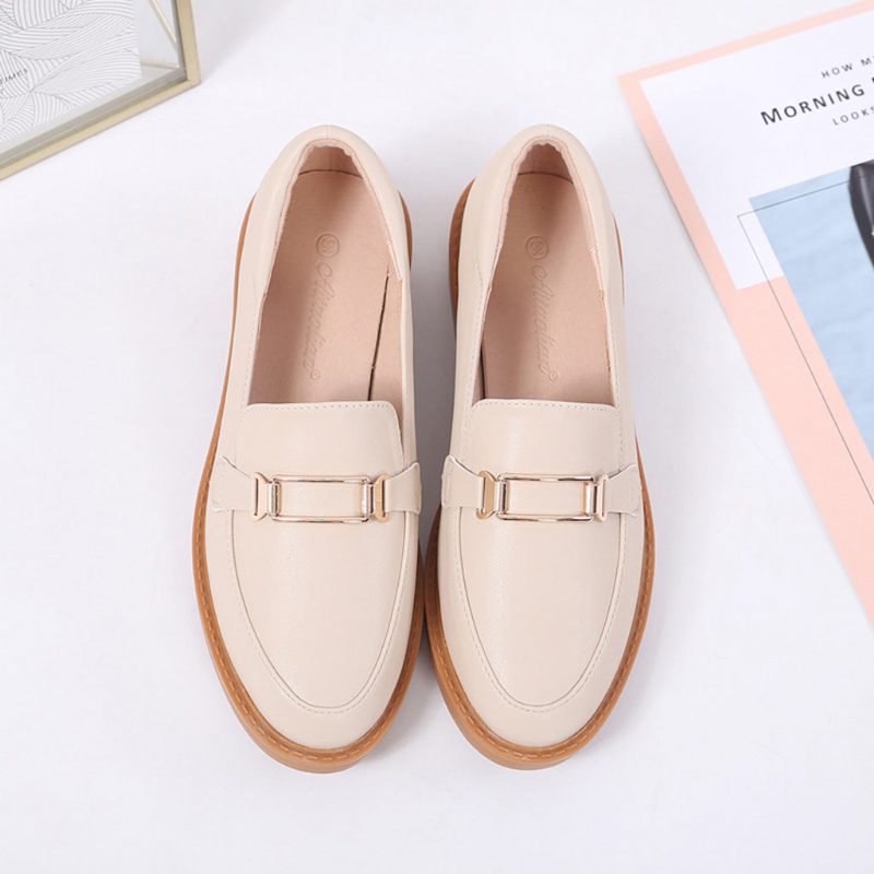 Casual Flat Leather Loafers For Kvinner