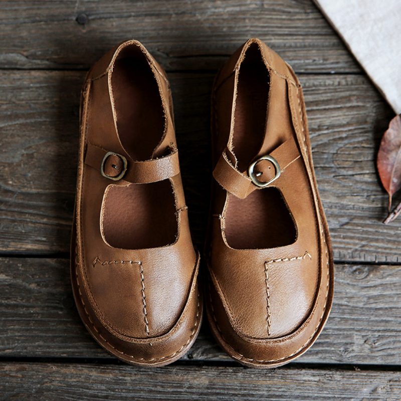 Four Season Leather Retro Casual Flat Damesko | Gave Sko