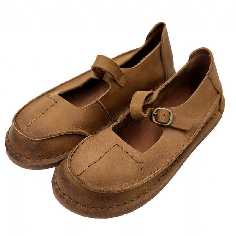 Four Season Leather Retro Casual Flat Damesko | Gave Sko