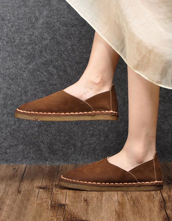 Håndlagde Dame Flate Sko Loafers Skinnsko