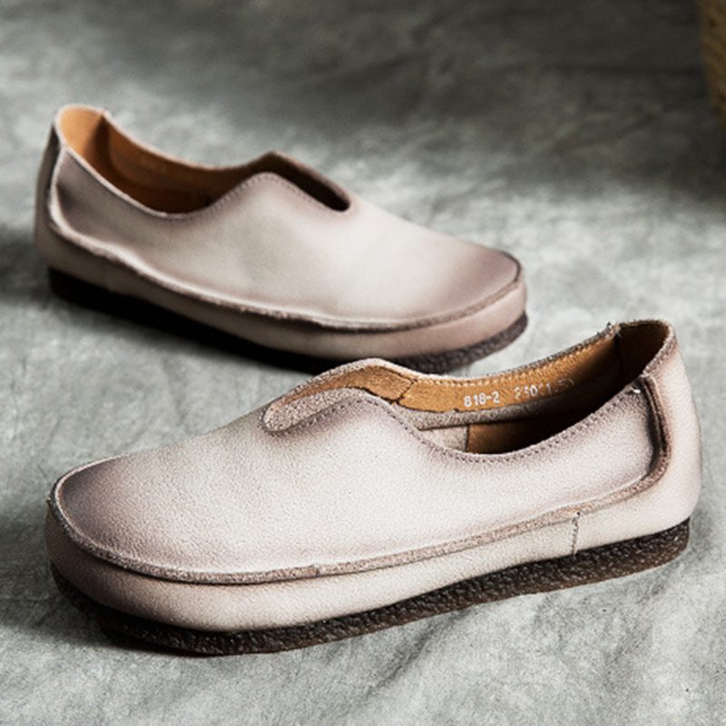 Håndlagde Myke Skinn-slip-on Retro Flate Sko