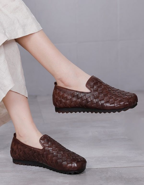 Håndlagde Vevde Retro Flate Loafers I Skinn For Kvinner