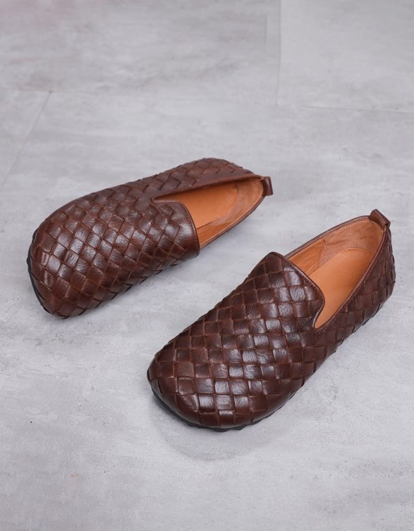 Håndlagde Vevde Retro Flate Loafers I Skinn For Kvinner