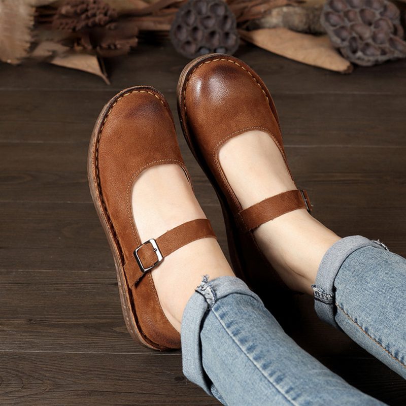 Håndlaget Retro Flat Spenne | Gavesko | 35-42