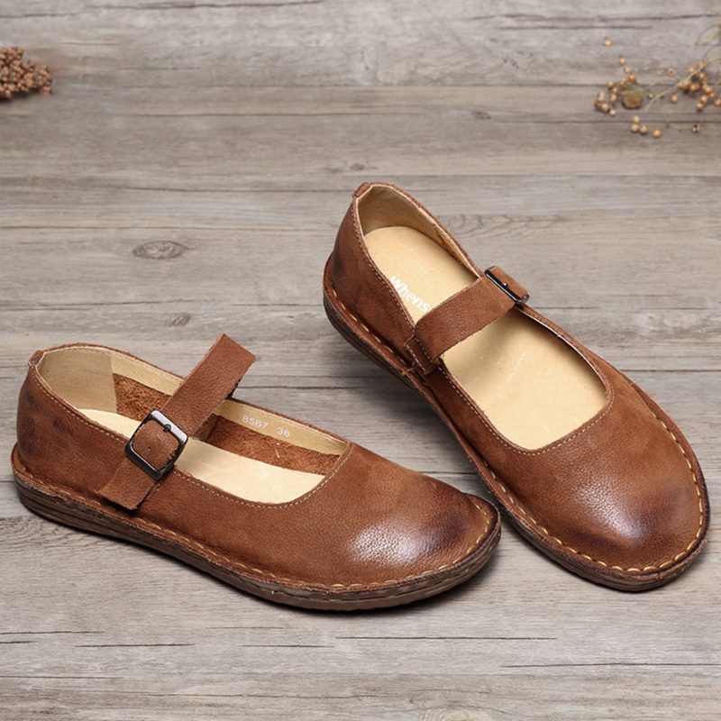 Håndlaget Retro Flat Spenne | Gavesko | 35-42