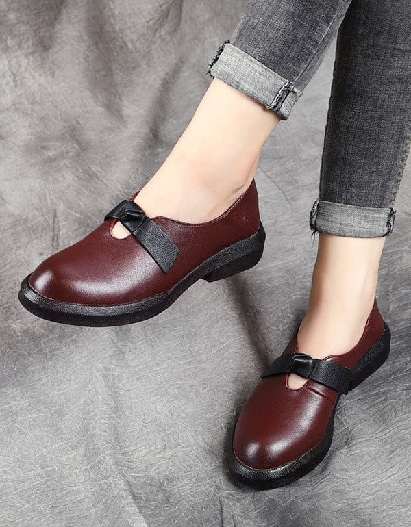 Høst Soft Leather Bowknot Retro Flat Sko