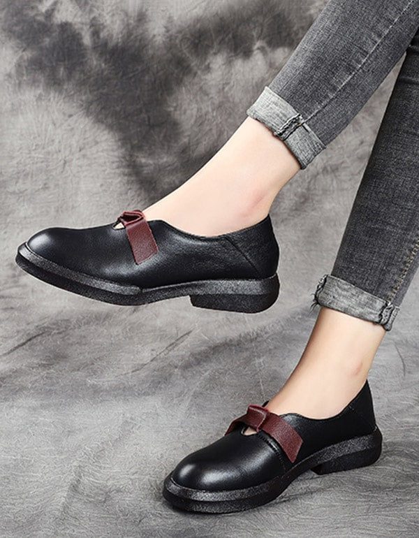 Høst Soft Leather Bowknot Retro Flat Sko