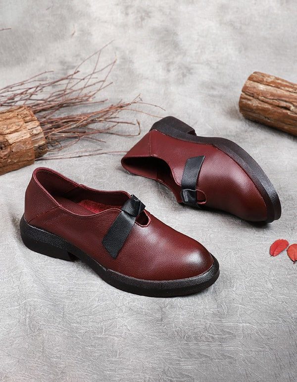 Høst Soft Leather Bowknot Retro Flat Sko