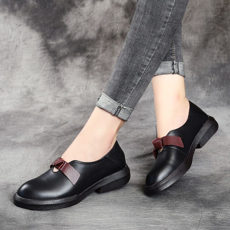 Høst Soft Leather Bowknot Retro Flat Sko