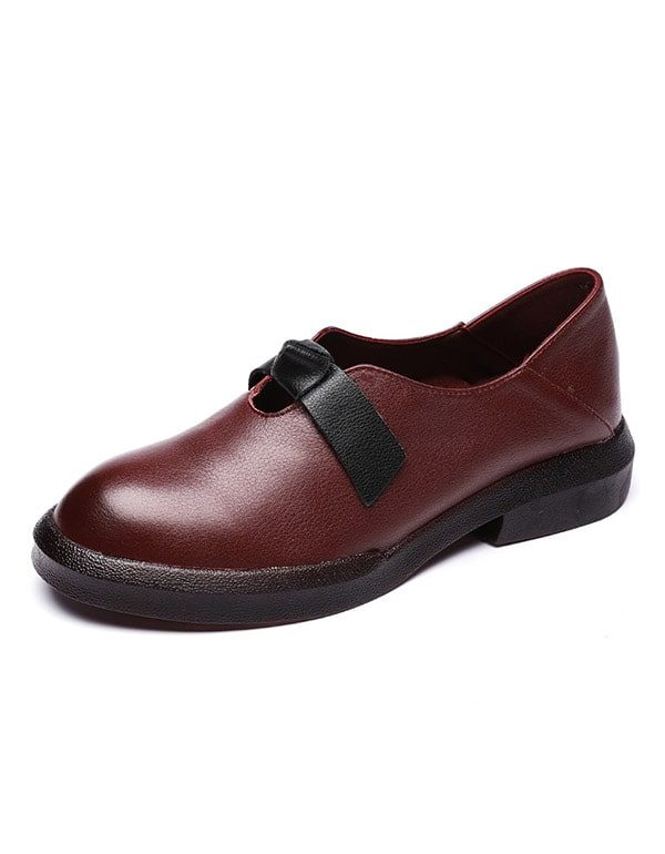 Høst Soft Leather Bowknot Retro Flat Sko