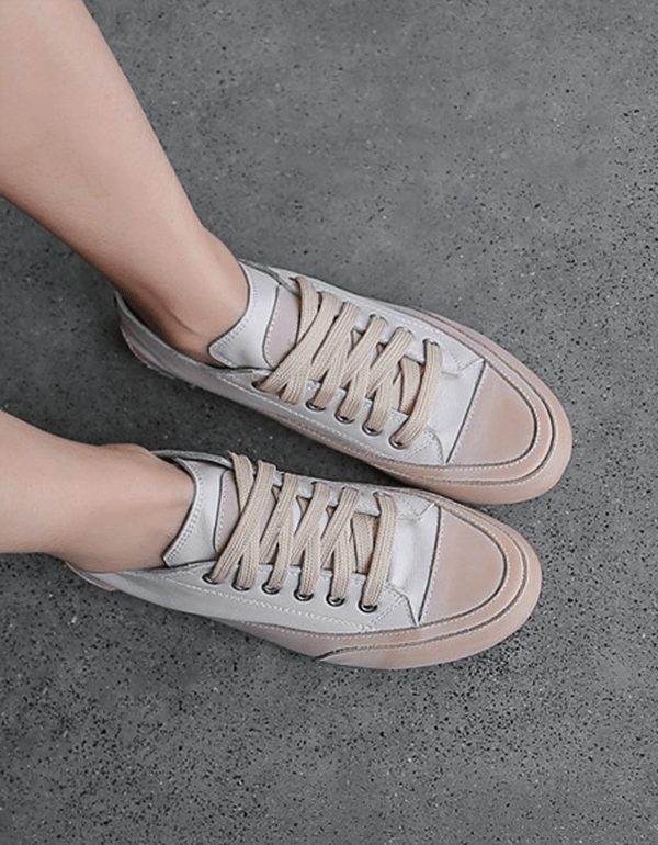 Lace Up Leather Casual Flat Shoes For Kvinner