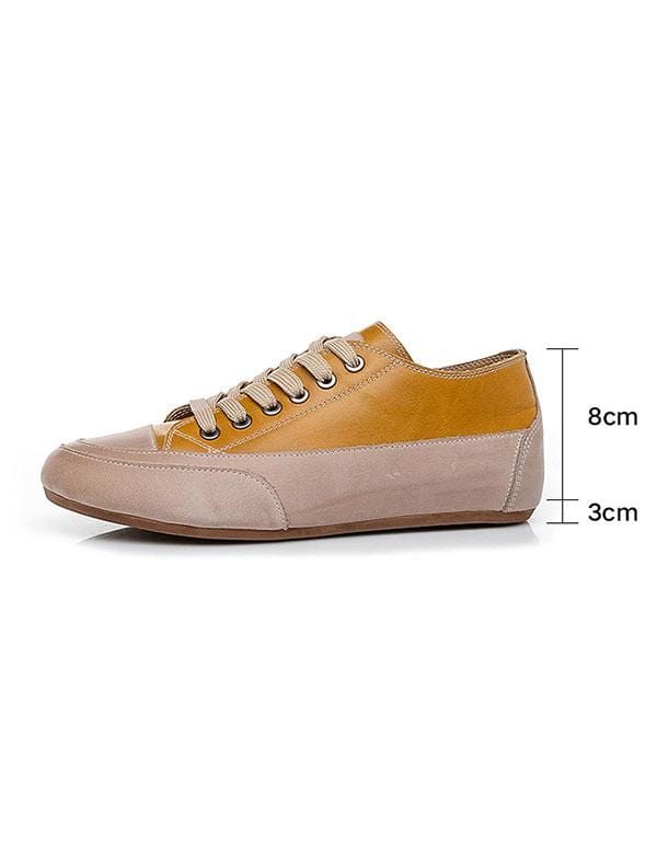 Lace Up Leather Casual Flat Shoes For Kvinner