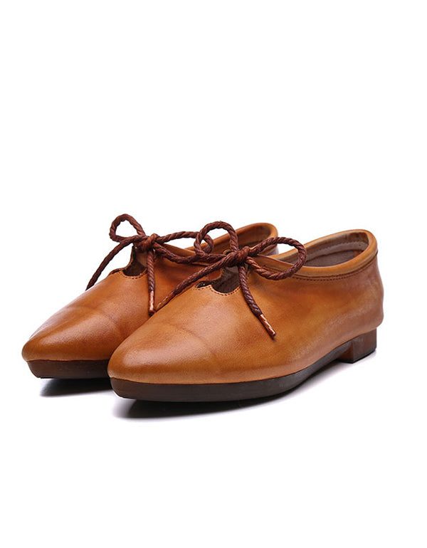 Leather Flate Sko Lace-up Spiss Non-slip